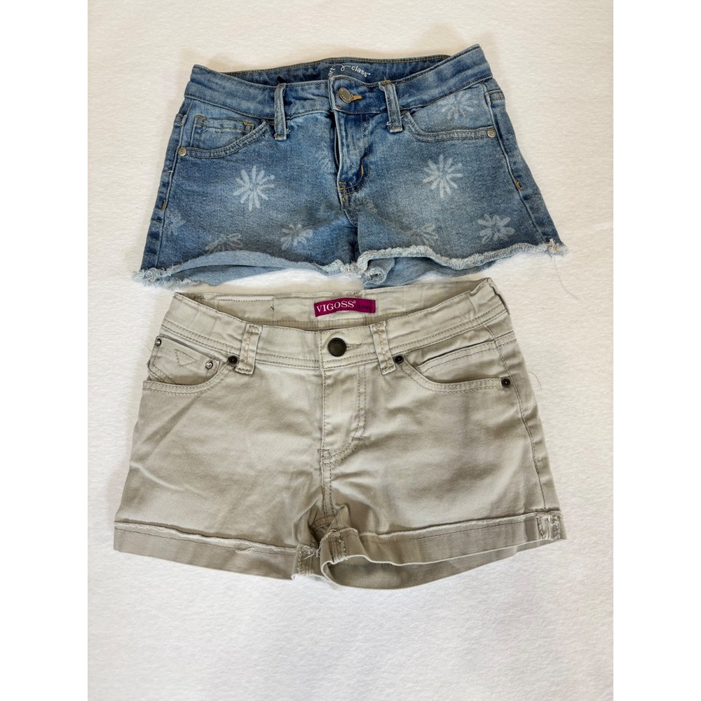 Girls Shorts Bundle Art Class Floral Blue Denim & Vigoss Khaki Tan Size 10 12